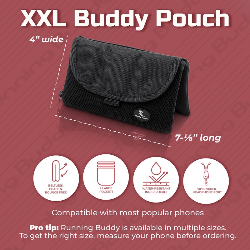 Running Buddy Fanny Pack Waist Bag - Magnetic Closure Workout Belt - Water-Resistant Pocket for Belt Bag Essentials - Side-Zipper Headphone Port for Fanny Packs for Women - XXL, Black, 7 x 4 in - Image 3